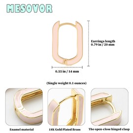MESOVOR 18K Gold Plated Enamel Color Hoop Earrings, U-Shaped Small Lightweight Huggie Earrings Gifts for Women Girls (Light Pink)