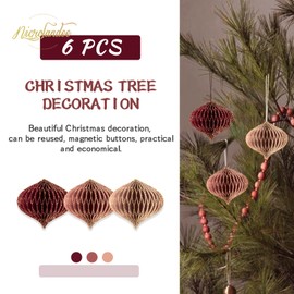 NICROLANDEE Christmas Ornaments, 6 Pieces Burgundy Red Hanging Ornaments with Glitter Edge for Christmas Tree Decoration