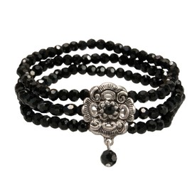 Alpenflüstern Frederike DAB056 Pearl Costume Bracelet Elastic Multilayer Costume Bracelet with Rhinestone Middle Section, Elegant Women's Costume Jewellery, Pearl Bracelet in Black and Cream-White,