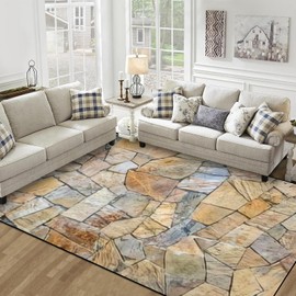 Area Rug Texture Stone Wall Cladding Seamless Flagstone Detail Outdoor Washable 6x9 feet Large Rugs for Bedroom Kitchen Living Room Non Slip Outdoor Carpets Soft Mats for Home Playroom Decor