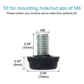 uxcell M6 x 10 x 15mm Leveling Feet Adjustable Leveler Floor Protector Cover Pad for House Furniture Desk Table Chair Leg 20 Pack