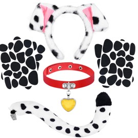 Dalmatian Dog Costume Accessories Set Include Dalmatian Dog Ears Headband Red Heart Choker Sticks Puppy Dog Tail for World Book Cosplay Party Supplies (Style1)