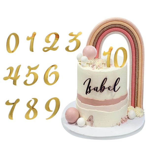 Decoración para tartas con números acrílicos para cupcakes con números de 0 a 9 números dorados espejados para decoración de tartas de boda, cumpleaños, baby shower, suministros de fiesta (número)