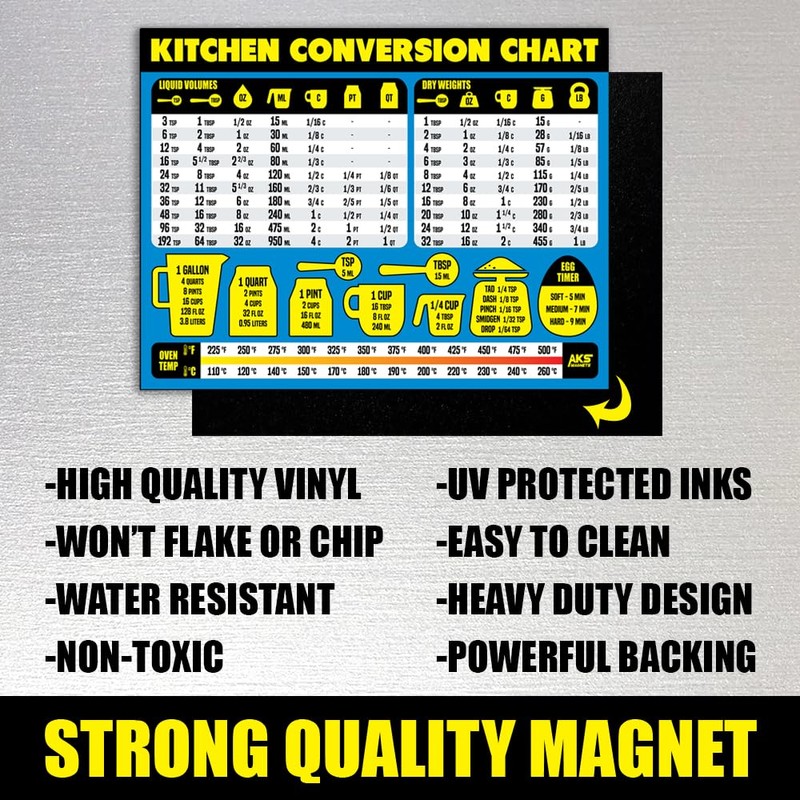 Kitchen Measurement Conversion Chart Magnet - Extra Large Easy to