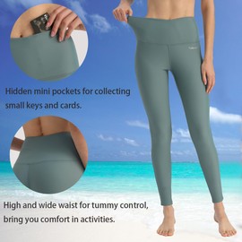 Ubestyle UPF 50+ High Waist Women's Swim Pants Swim Leggings Swimming Tights Rash Guard Pants Sun Protective, Myterious/Green, XX-Large