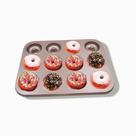 Donut Mould 12-Cavity Cupcake Tins Non Stick Carbon Steel Baking Tray for Doughnut Muffin Cupcake, Gold (One Style)