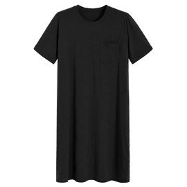 Latuza Men's Cotton Nightshirt Short Sleeves Sleep Shirt Nightgown L Black