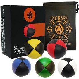Cascade Juggling 5 x Pro 115g Cascade Classic Black Theme Juggling Balls - Thud Juggling Balls & Bag - Set of 5 Juggling Balls (Black Theme Mix)