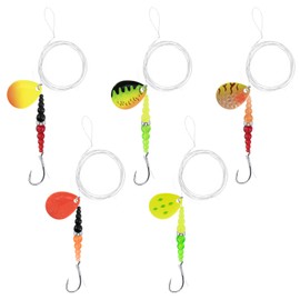 Alwonder 5PCS Walleye Rigs Wedding Ring Fishing Lures, Colorado Blades Stacked Fishing Beads Octopus Hooks Pre-Rigged Bait Rig, Crawler Harness Walleye Kokanee Salmon Spinner Rigs Kit 39.4IN 30LB Mono