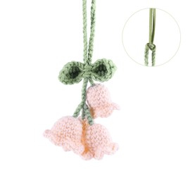 Mirror Hanging Car Accessories Cute Little Lily of The Valley, Hand Knitted Crochet Flower Decor for Mirror, Rear View Mirrors,Key Chains (Pink)