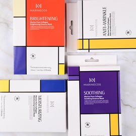 Collagen mask sheets, 4 types, 5 packs, anti-wrinkle marine pure essence mask pack, elasticity care / 콜라겐 마스크 시트 4종 5팩 안티 링클 마린퓨어 에센스 마스크팩 탄력케어