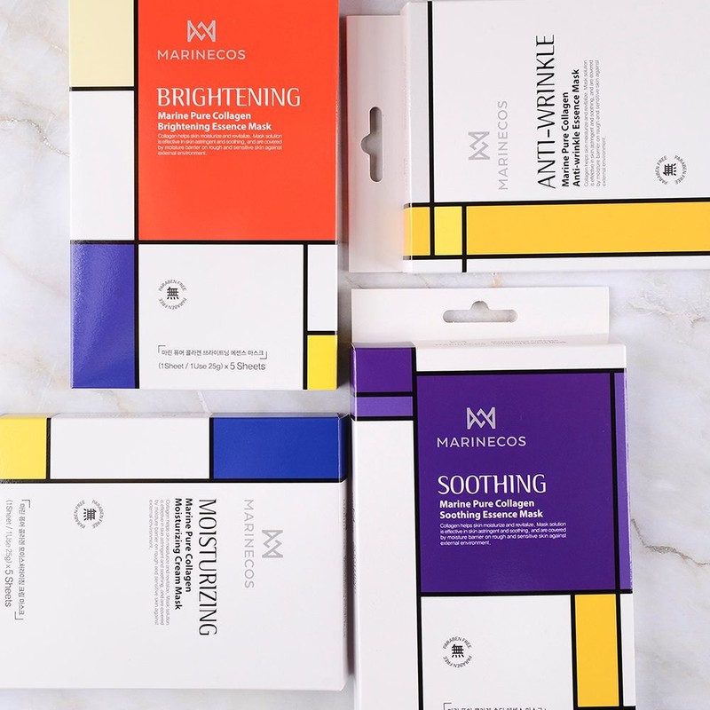 Collagen mask sheets, 4 types, 5 packs, anti-wrinkle marine pure