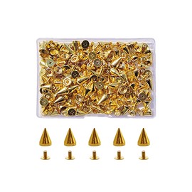 100 Pairs Cone Spikes, 7X10mm Metal Bullet Cone Spikes, Metal Tree Spikes for Clothing Leather Belts Cool Rivets (Gold)