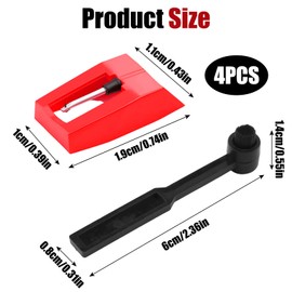 4 Pack Vinyl Record Player Needles with Stylus Cleaning Brush Compatible With Crosley Victrola ION Jenson Boytone York-Yorx, Record Player Turntable Record Needles Cleaner Brush for Phonograph (Red)