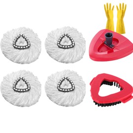 Lifethw 4-Pack Mop Heads Replacements for O Cedar Spin Mop, Includes 1 Base, 1 Scrub Brush & Rubber Gloves, Microfiber Refills for Flooring, Tiles, Glass, Car Windows - Easy Cleaning, Lightweight