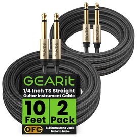 GearIT - Cable para guitarra eléctrica de 1/4 pulgadas a 1/4 pulgadas (3 metros, paquete de 2 TS recto, macho a macho, Mono Jack de 6.35 mm con conector de aleación y trenzado de nailon