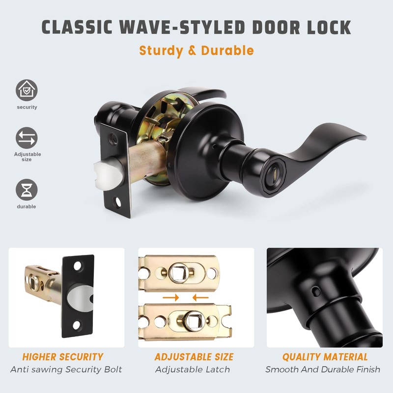 KNOBWELL 5 Pack Black Door Knobs Privacy Door Handles, Interior