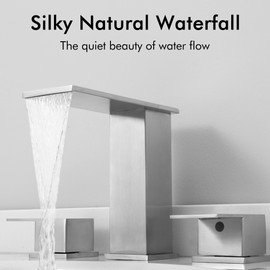 KES Bathroom Faucets for Sink 3 Hole - Waterfall Widespread Bathroom Sink Faucet - 8-Inch Vanity Faucet with cUPC Supply Lines - All SUS304 Stainless Steel, Brushed Finish, L4358LFF12-BS