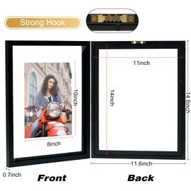 11x14 Floating Picture Frames Set of 2, Double HD Plexiglass Floating Frame for 8x10, 8.5x11 Pictures or Full Display 11x14 Photos Tabletop or Wall Hanging, Black