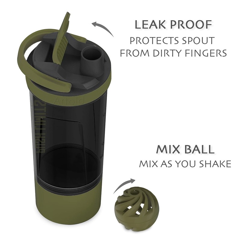 Artoid Sports Protein Shaker Bottle, 24-Ounce, Dual Mixing Technology, BPA