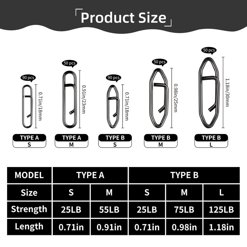 Nexlynk 330 Pcs Black Lure Clips, 5 Sizes Quick Change