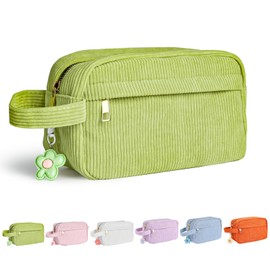 Fycyko Toiletry Bag for Women and Men Portable Travel Wash Bag Corduroy Toiletries Accessories Cosmetic Organizer Bag Gym Shaving Shower Bathroom Bag Dopp Kit Make Up Bag with Handle - Green