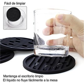 NIHO Posavasos de Silicona, Juego de 8 Posavasos con Soporte, Decoración de Escritorio, Posavasos para Coche y Bebidas, Negro