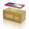Buachois Wooden Digital Alarm Clock, Alarm Clock with Wireless Charging