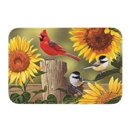 Jbofyee Rustic Sunflowers Cardinal Birds Bath Mat Non-Slip Soft Microfiber Bathroom Rugs Washable Bathmat, Carpet Rug Entryway Decor for Tub Shower Room Floor, 24x16 Mat