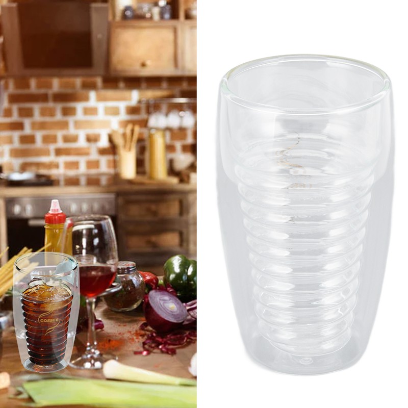 Double Wall Glass Coffee Cup 320ml High Temperature Resistance Clear