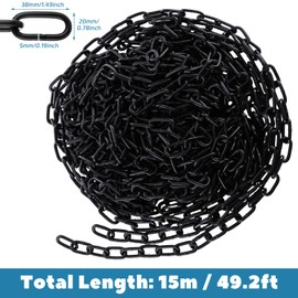 AKOLAFE 49.2 ft Long Black Chain Link 3/16" Heavy Duty Chain Bulk Decorative Chain for Hanging Hammock Chair Metal Porch Swing Chain Kit Carbon Steel Gate Chain for Outdoor Fence Boxing & Punching Bag