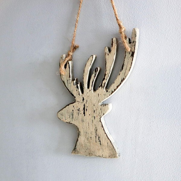 SHATCHI 26cm Christmas Wooden Hanging Cream Side Face Deer Wall