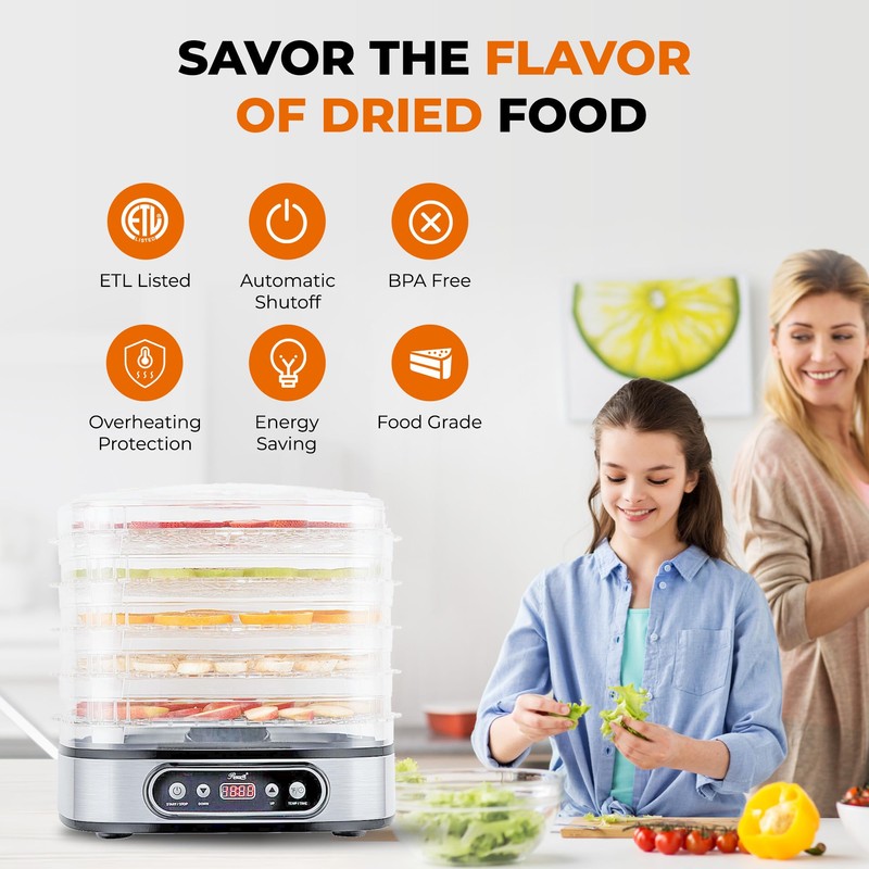 Rosewill Essential Food Dehydrator, 5 Stackable Trays with Adjustable 48H