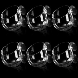 Hiceeden 6 Pack Aquatic Plant Cup with 2 Suction Cup, Crystal Glass Aquarium Plant Pot Holder, Red Worm Cups for Fish Tank Aquascape Decor