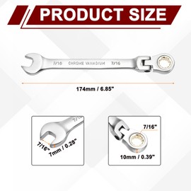 sourcing map Flex Head Ratchet Wrench Spanner 7/16" SAE Ratcheting Combination Wrench 72-Teeth Chrome Vanadium Steel Ratchet Gear Spanner with 12 Point Box End for Auto Repairs Home Projects