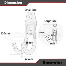 amavoler Wall Mount Helmet Hook Holder Black,2 Small Double Iron Curved Hook Tools with Mounting Screws. (small hook x2)