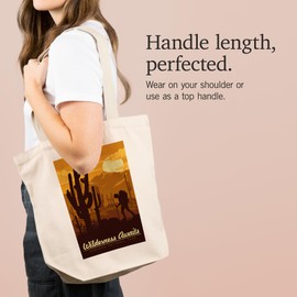 Lantern Press Saguaro National Park, Arizona, Wilderness Awaits, Vector Backpacker (100% Cotton Canvas Reusable Tote Bag)