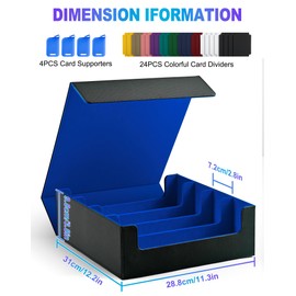 UAONO Card Storage Box for Trading Cards, 2400+ MTG Commander Deck Box With 24pcs Colorful Divider, Card Case Fits for Magic TCG PTCG Game Cards(Black&Blue)