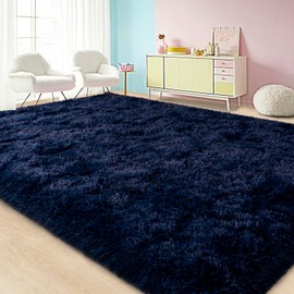 Lairep Large Area Rugs for Living Room Bedroom, 4x6 Feet Navy Blue Fluffy Shag Rug, Ultra Soft Shaggy Plush Fuzzy Modern Indoor Throw Floor Carpet for Kids Girls Boys Dorm Nursery Home Decor Aesthetic
