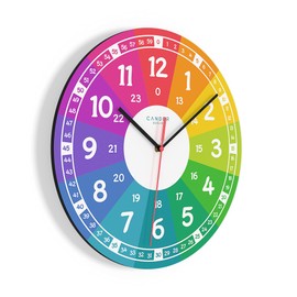 Cander Berlin MNU 7930 R Children's Wall Clock Silent 30.5 cm Silent MDF Analogue Learning Clock Boys Girls Nursery without Ticking Noises Colourful Colourful