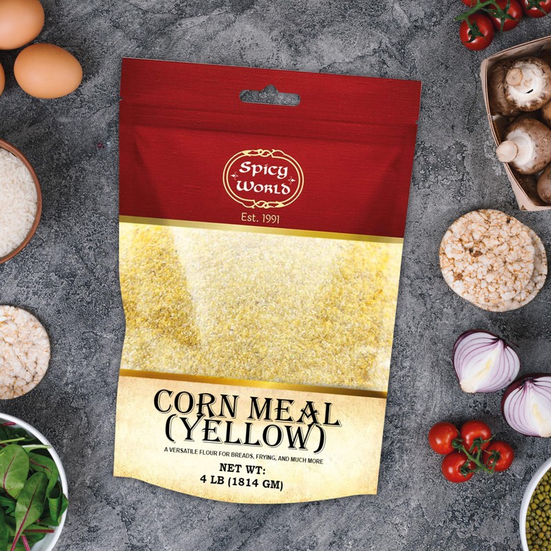 Spicy World Yellow Corn Meal Medium Grind 4 Pound (64oz)