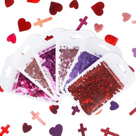 Valentines Nail Art Glitter Flakes Stickers Decals 3D Love Heart Sequins Mixed Cross Design for Manicure Polish DIY Charms Tips Nail Decorations Supplies Accessories 6 Colors