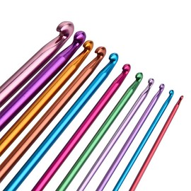 Crochet Hooks Set,11 Size of Aluminum Tunisian Afghan Knitting Needle Set with Storage Bag,Including Locking Stitch Makers Large-Eye Blunt Needles Measure Tape for Beginners Home Use