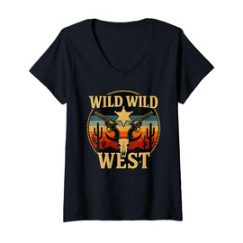 Womens Wild Wild West Costume Funny Outlaw Gunslinger Sheriff Star V-Neck T-Shirt