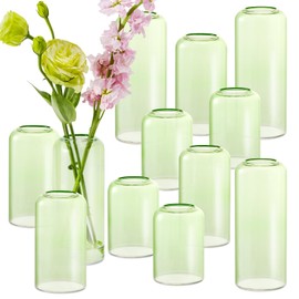 12Pcs Bud Vases Set, Glass Flower Vase for Centerpieces, Small Vases for Flowers, Decor Centerpiece for Bathroom, Decorative Vases for House Warming(Green)