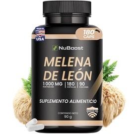 NuBoost Hongo Melena de León 1000 mg - 180 Cápsulas - 90 Porciones - Melena de Leon Capsulas - Suplemento Natural de Hongos - Lions Mane Capsules - He
