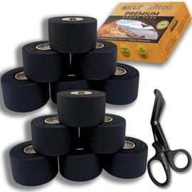 Utopikoo® Sports Tape [12 Rolls 3.8 cm x 10 m + Physiotherapy Scissors] Tape Crossfit Finger Physiotherapist Tape Tape Fabric Climbing Tape - Boxing (Black)