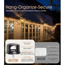 Nearockle 25Pcs Strong Adhesive Cable Clips & Outdoor String Lights Hooks with Screws, Upgraded Heavy Duty Cord Holder for Wall, Outdoor Weatherproof for Hanging Fairy Lights, Holiday Decor