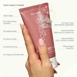 VOESH Exfoliating Body Wash Fig & Amber - Sugar Scrub with Plant-Derived AHAs