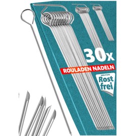 Menz Set of 30 roulade needles, 10 cm, roulade needles, stainless steel, as roulade clip replacement, made in Germany, roulade skewers including storage clip